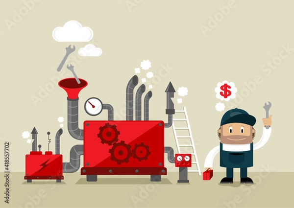 Fototapeta Mechanic and machine vector illustration