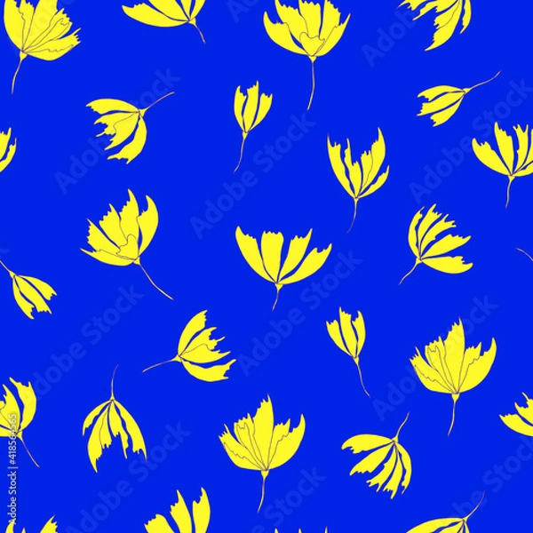 Fototapeta Bright floral pattern. Seamless background. Hand drawn modern illustration of large flower heads  on solid color. Cloth, web, attachment, stationery design