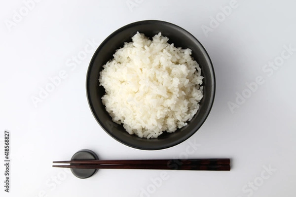 Fototapeta ごはん 白飯 ご飯 どんぶり 白背景 