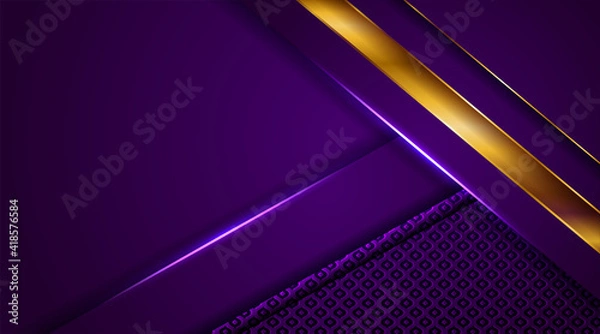 Fototapeta Luxury golden line background elegant purple shades in 3d abstract style. Luxurious gold illustration modern template deluxe overlap layer design