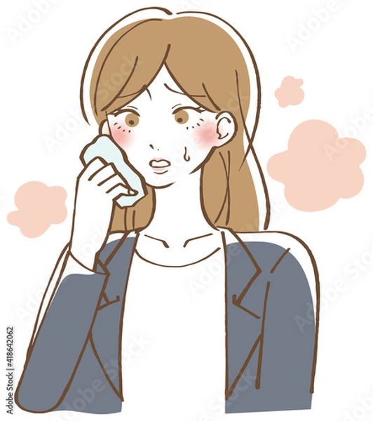 Fototapeta ほてり　暑がる　女性イラスト