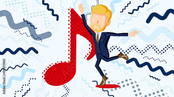 Obraz スーツ姿で踊る男性のイラスト	