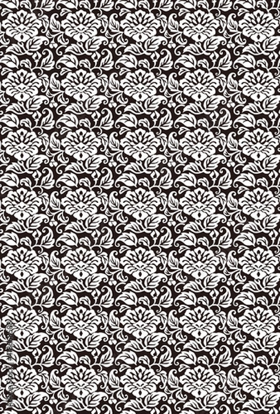 Fototapeta 平安有職文様_牡丹唐草（ぼたんからくさ）_壁紙・白黒