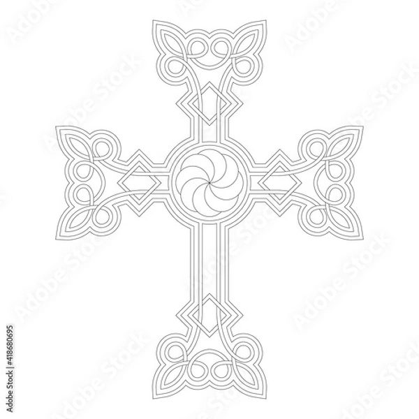 Fototapeta vector icon with ancient Armenian symbol Khachkar. Armenian cross stone for your project