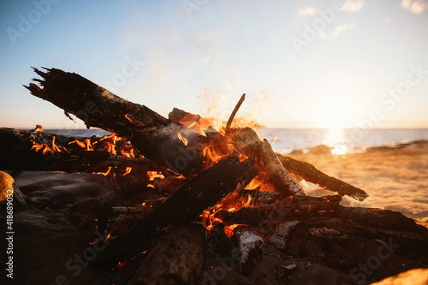 Obraz Beach bonfire in sunset