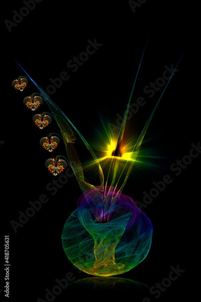 Fototapeta Fractal image of a bouquet of flowers on a black background 
