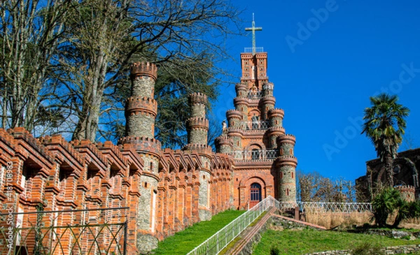 Fototapeta Vendée, France; February 26, 2021: photo of one of the sanctuaries of La Salette, sacred buildings located in La Rabatelière.