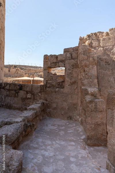 Fototapeta The courtyard  ruins of the palace of King Herod - Herodion in the Judean Desert, in Israel