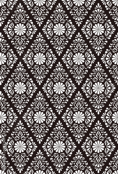 Fototapeta 平安有職文様_菊葉竪菱（きくはのたてびし）_壁紙・白黒