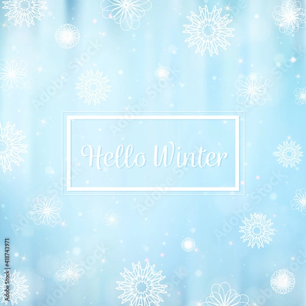 Fototapeta Hello winter blurred background. Christmas Snowflakes Blurred Background
