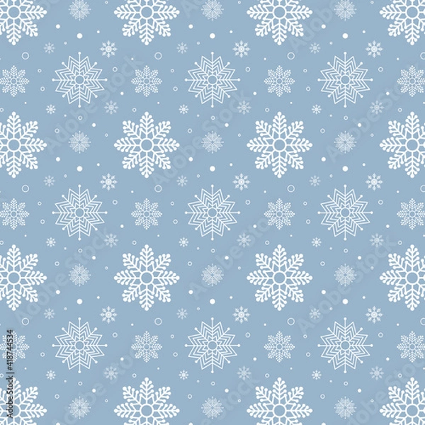 Fototapeta Blue snowflakes pattern. White snowflakes pattern on blue background