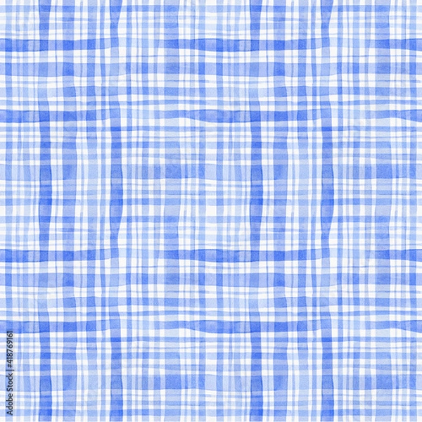 Fototapeta Watercolor checkered seamless pattern. Digital paper with plaid pattern. 