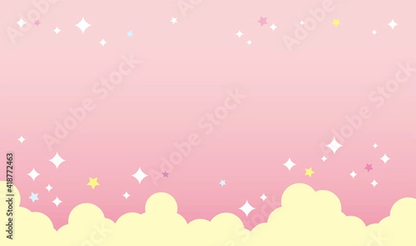 Obraz 背景イメージ素材3_可愛い_背景_バック_ピンク_ゆめかわ_横長_広告_バナー_横_キラキラ cute fluffy pink back image 雲と背景分離可能