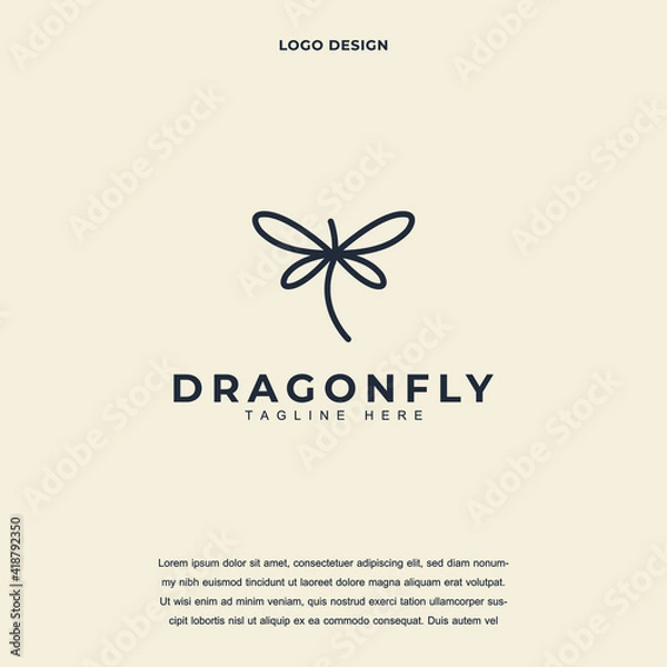 Fototapeta Creative Minimalist elegant Dragonfly wings icon logo design vector illustration. Dragonfly logo design color editable
