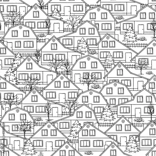 Obraz Seamless vector pattern with houses and trees.