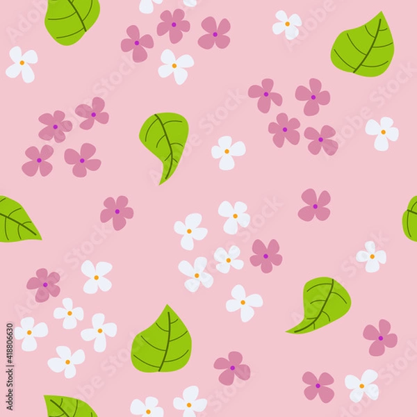 Fototapeta Lilac flowers and leaves seamless pattern design