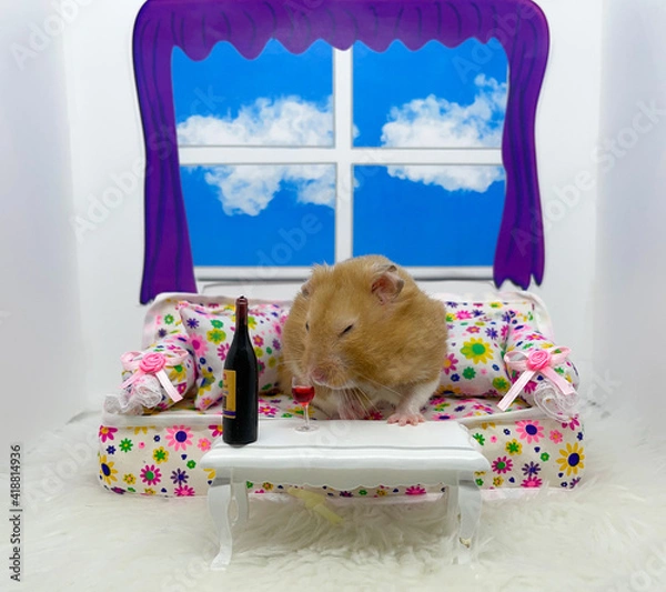 Fototapeta Hamster Testing the Bouquet of His Wine