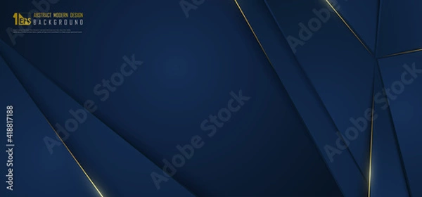 Obraz Abstract wide gradient blue luxury design of overlap template with gold line background. Overlapping with tech cover header template. illustration vector