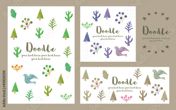 Fototapeta 木と鳥と葉_デザインセット