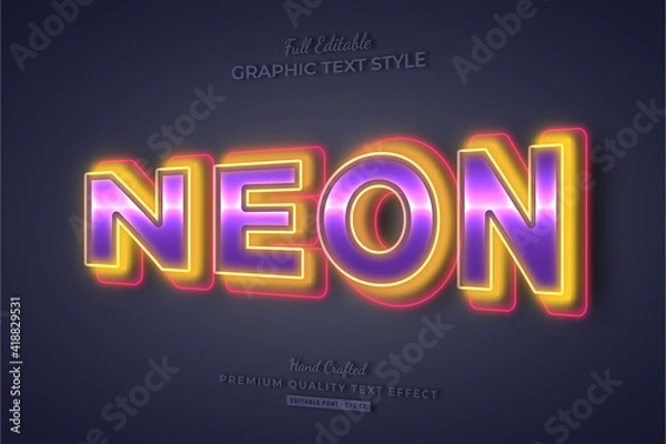 Fototapeta Neon Colorful 3D Editable Text Effect Font Style