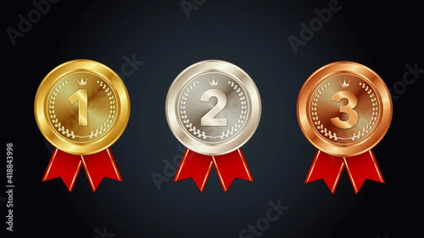 Obraz 1位 2位 3位、金メダル 銀メダル 銅メダルのベクターイラストセット