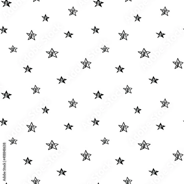 Obraz Star seamless pattern, black and white hand-drawn astral doodle digital paper, abstract stars repeating background, the monochrome stellar vector wallpaper, cute starry decorative element