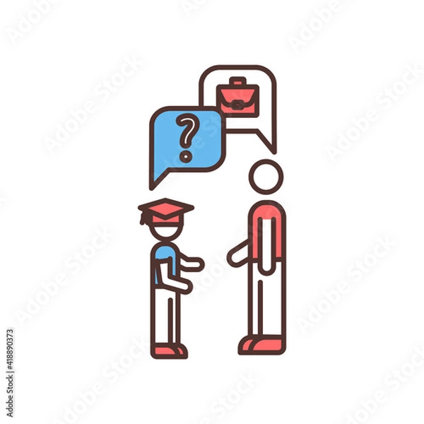 Obraz Career discovery RGB color icon. Work advice. One-to-one coaching. Personal preferences identifying. Values, strengths, skills combination. Career opportunities research. Isolated vector illustration