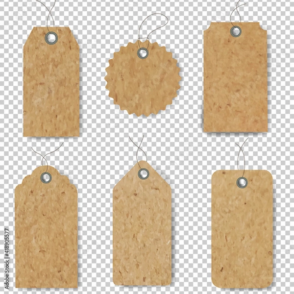 Fototapeta Old Paper Price Tag Set Isolated Transparent Background With Gradient Mesh, Vector Illustration