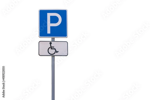 Fototapeta road sign parking for the disabled. isolate on a white background. Copy space