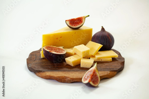 Obraz cheese plate, nuts, honey, figs
