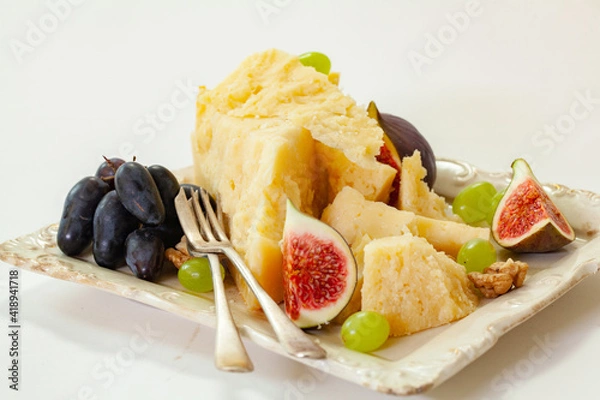 Obraz cheese plate, nuts, honey, figs