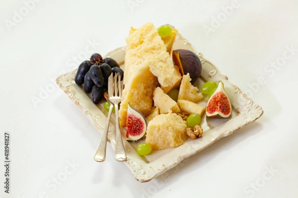 Obraz cheese plate, nuts, honey, figs