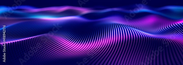 Obraz Digital technology background. Dynamic wave of glowing points. Futuristic background for presentation design. 3d