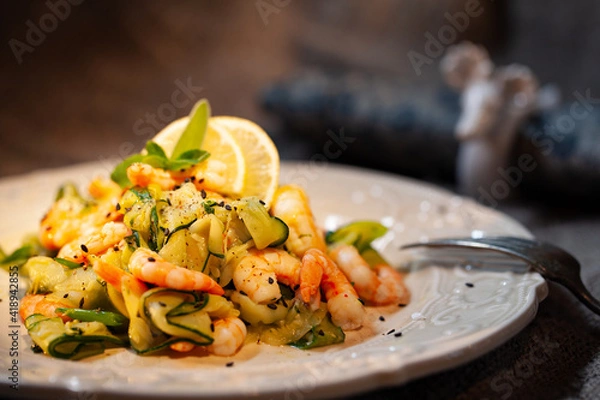 Obraz fresh prawns, light salad