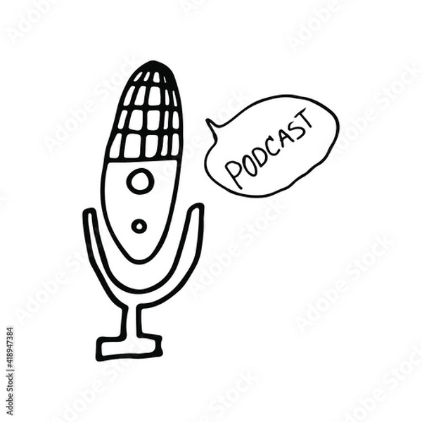 Obraz linear icons of podcasting tools. Sound recording equipment, vector illustration. Monochrome drawing of podcast studio objects, on white background