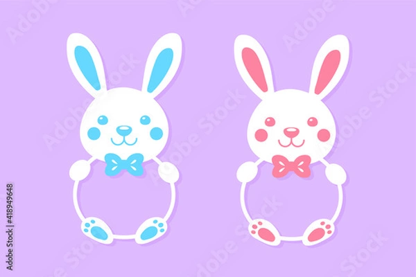 Obraz Cartoon rabbit white frame is empty For adding your message Isolated on background
