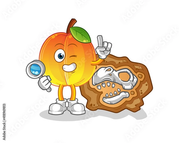 Fototapeta apricot archaeologists with dinosaur fossils mascot. cartoon vector