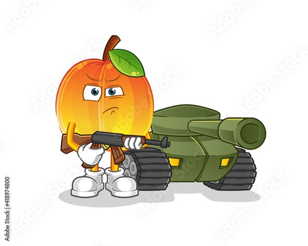 Fototapeta apricot soldier with tank character. cartoon mascot vector