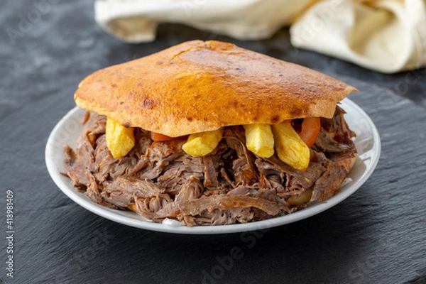 Fototapeta Meat Doner between bread. Local name tombik döner