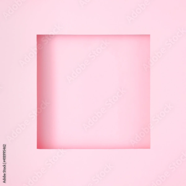 Fototapeta Creative pastel pink frame with negative space and shadows. Minimal copy space concept. Flat lay.