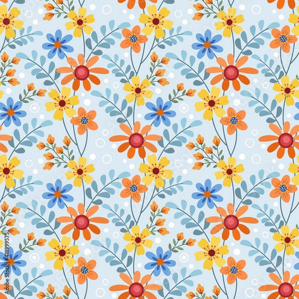 Obraz Colorful flowers on a light blue color seamless pattern for fabric textile background.