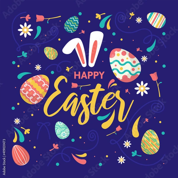 Fototapeta Happy easter day greeting card. Vector Illustration