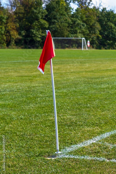 Obraz Soccer Field Corner Kick Red Flag