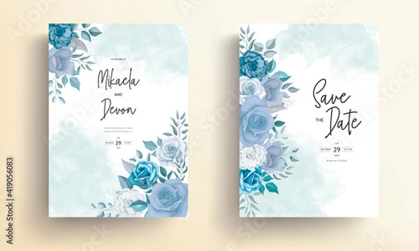 Obraz Modern wedding invitation card with blue flowers 