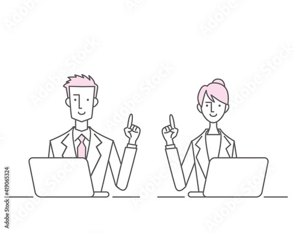 Fototapeta テレワーク 　パソコン　男女