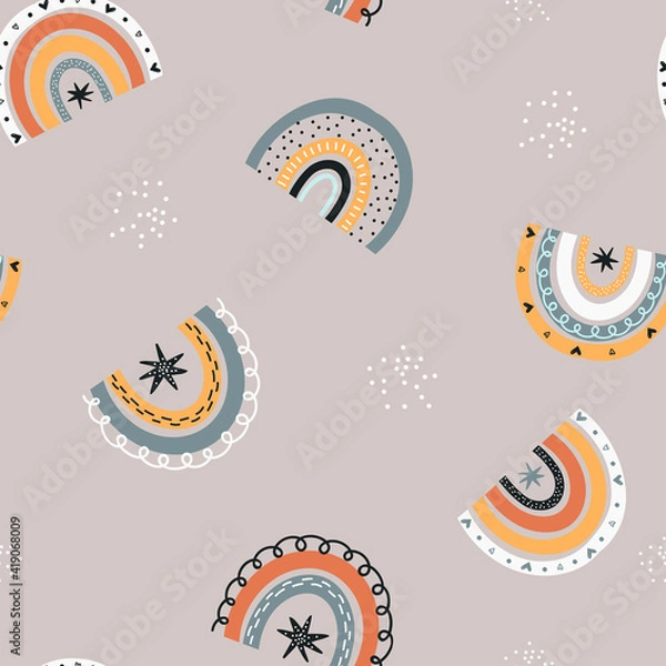Fototapeta Baby seamless pattern with rainbows.