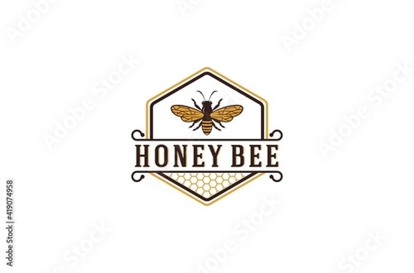 Obraz honey bee logo complete with illustration of honey bee and honeycomb