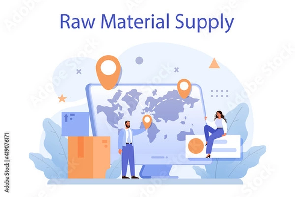 Fototapeta Raw material supply concept. Suppliers, B2B idea, global distribution