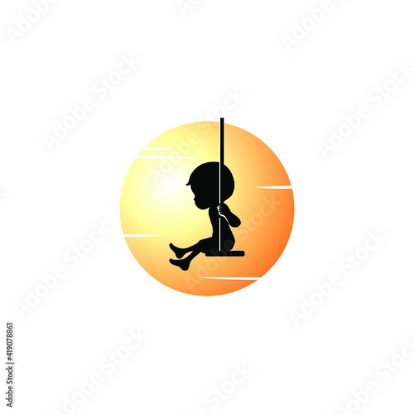 Obraz Kid Play on the moon logo vector
