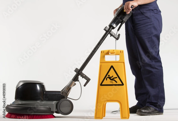 Obraz cleaning floor with machine